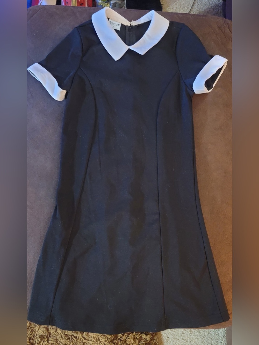 Wednesday Black Dress with White Collar and Cuff Trim
